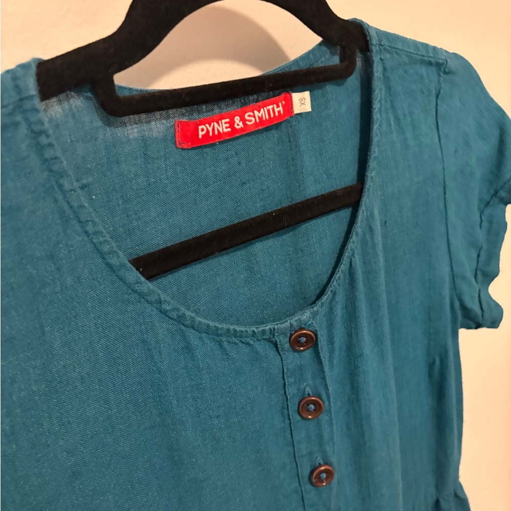 Pyne & Smith Model No. 11 Peacock Blue Linen dress- altered length - Picture 2 of 8